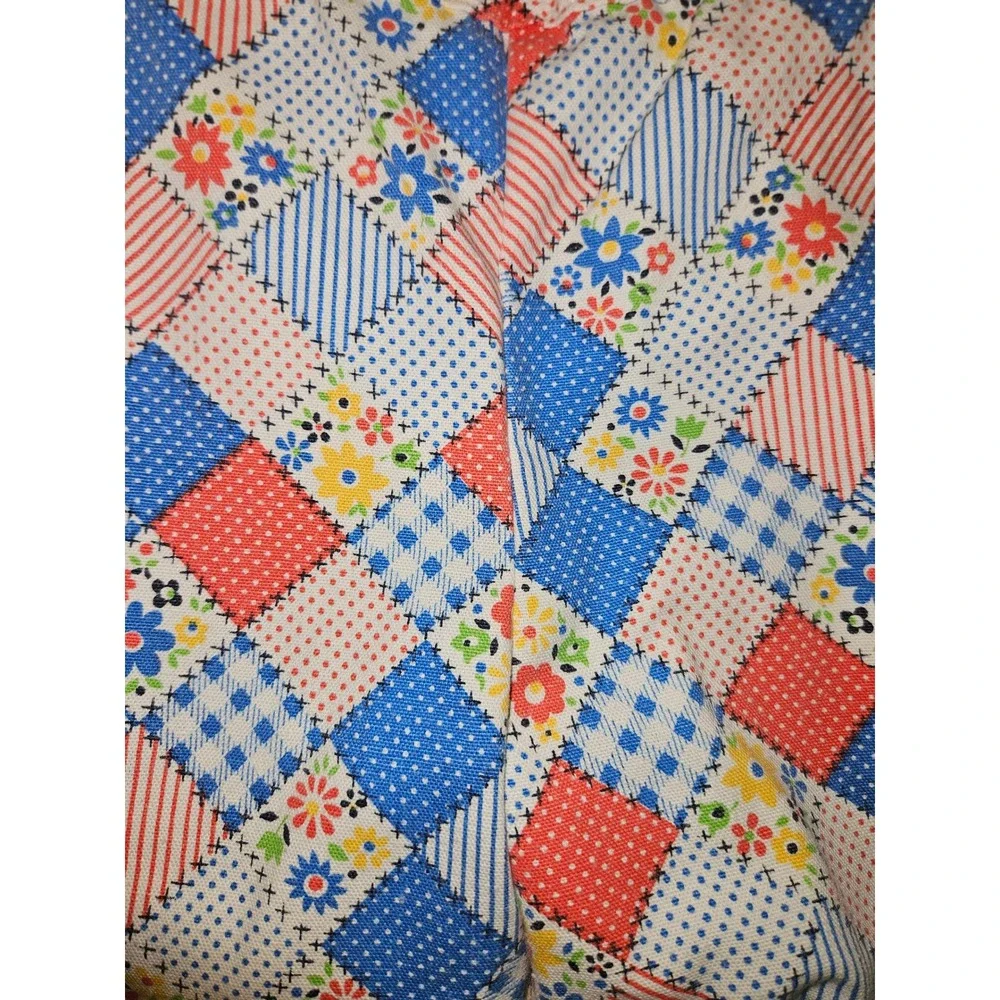 Vintage Health-tex Kids 5 Patchwork Floral Bell Bottom Pants Red White Blue 70s
